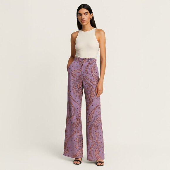 Zara Pants - Zara Wide Leg High Waisted Purple Paisley Print Pants Size Medium Festival Boho